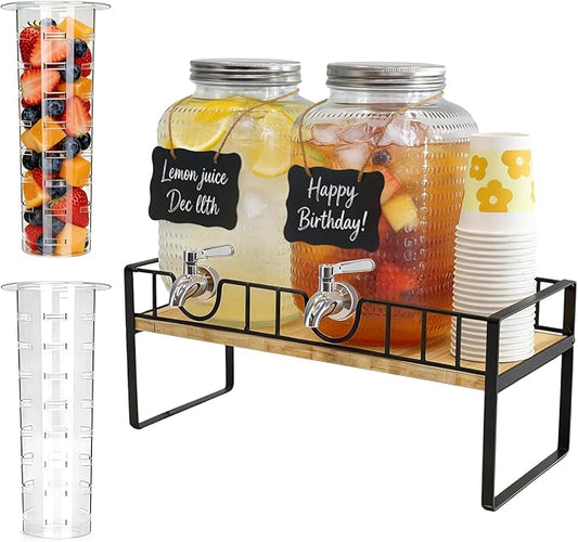Hassky Extra Wider Glass Drink Dispensers For Parties 1 Gallon*2 Packs Set, Beverage Dispenser With Stand Glass Water Dispenser With Spigot Stainless Steel & Filter -for Lemonade, All Juice