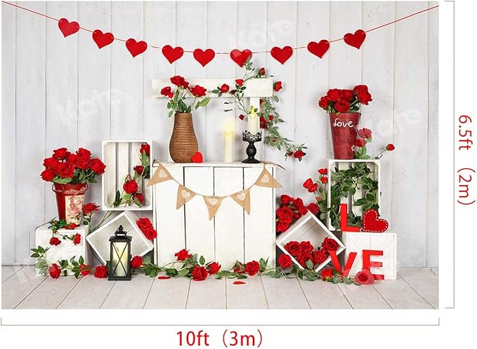 Kate Valentine Photo Backdrop Heart Backdrop with Rose Valentine Decorations for Party, Children, Home, 10x6.5ft