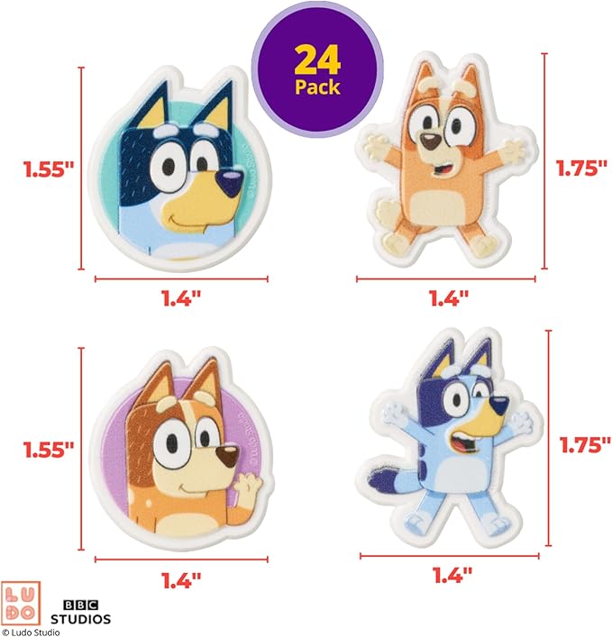 DecoPac Bluey So Much Fun Rings, Cupcake Decorations Featuring Bluey, Bingo, Bandit, and Chilli, 3D Food Safe Cake Toppers –1.4 x 1.75 inches (Pack of 48)
