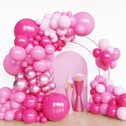 Lukiituke Pink Balloon Arch Kit,134pcs Hot Pink Party Balloons, 4 Size Light Pink Balloons for Baby Shower,Birthday,Wedding Decorations