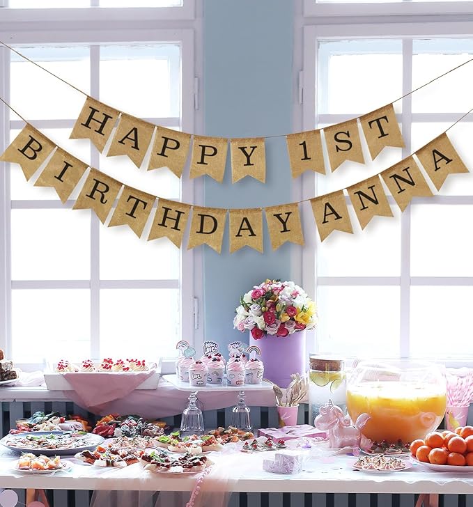 Pre-Printed Banner Kit – 97 BURLAP Flags with BLACK Letters, Numbers & Symbols, Reusable DIY Custom Banner, Make Your Own Personalized Party Banner, Faux Burlap, Includes Twine & 2 Needles