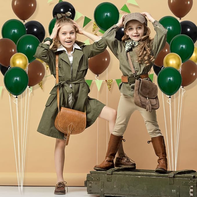 Dark Green Black Gold Brown Balloon Garland Arch Kit, Green Black Balloon Gold, Brown Balloons for Football Birthday Graduation Prom Camo Jungle Safari Baby Shower Party Decorations