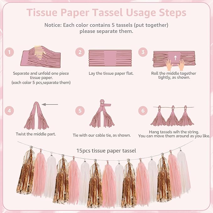 Pink Rose Gold Girl Baby Shower Decorations Welcome Baby Girl Banner, Pom Poms Flowers Tassels, Circle Dots Star Garland, Gender Reveal Birthday Party Supplies