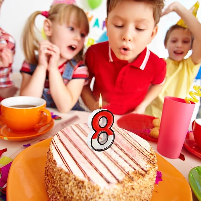 Conelist Cartoon Red and White Birthday Cake Candle Numeral Birthday Cake Topper for Animated Decoration Cartoon Party Supplies(Number 8)
