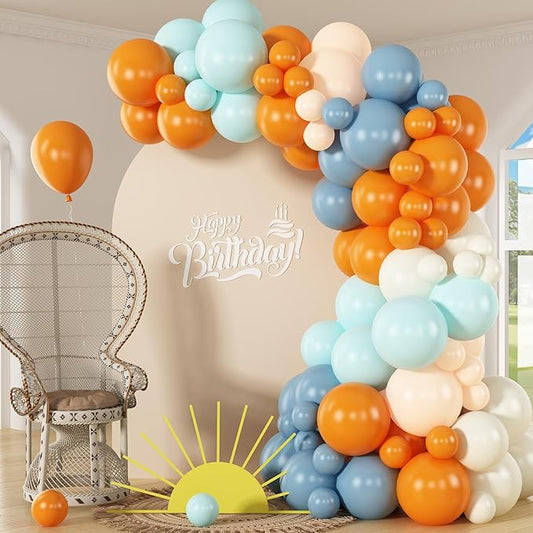 HILAVO Orange and Blue Balloons Arch Kit Retro Dusty Blue Teal Orange Ivory White Beige Nude Latex Party Balloons Garland for Thanksgiving Fall Autumn Baby Shower Birthday Party Decoration
