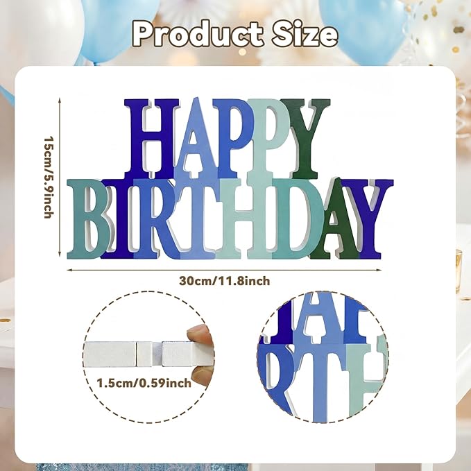 Novabright Happy Birthday Sign Centerpieces for Table Birthday Party Decorations for Women Bday Birthdays Themed Celebration Party Supplies(Blue and Green,Glitter)