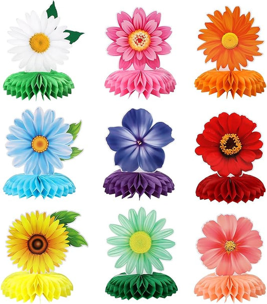 9 Pieces Spring Flower Centerpieces for Tables, Honeycomb Spring Birthday Party Decorations, Baby Shower Centerpieces for Girls, Spring Decorations for Office, Mothers Day Decorations (Flower)