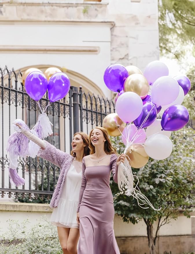 Purple and White Balloons, 12 Inch Mothers Day Balloons, 60 Pcs Pastel Purple Confetti Balloons,Lavender Lilac Balloon for Mother's Day/Birthday/Baby Shower/Graduation/Wedding Decorations