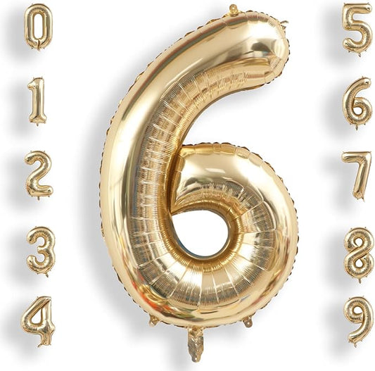 AULE 40 Inch Large 6 Balloon Numbers Light Gold, Big Foil Number Balloons, Giant Helium Happy Birthday Party Decorations for Man and Women, Huge Mylar Anniversary Party Supplies