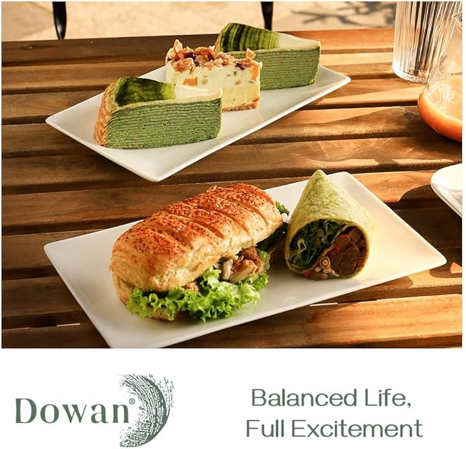DOWAN 12" Rectangle Plates Set of 4 - White Serving Platters for Party, Wedding, and Entertaining - Rectangular Serving Trays Dishes for Steak, Taco, Sushi, Appetizer, Cake - Dishwasher & Oven Safe