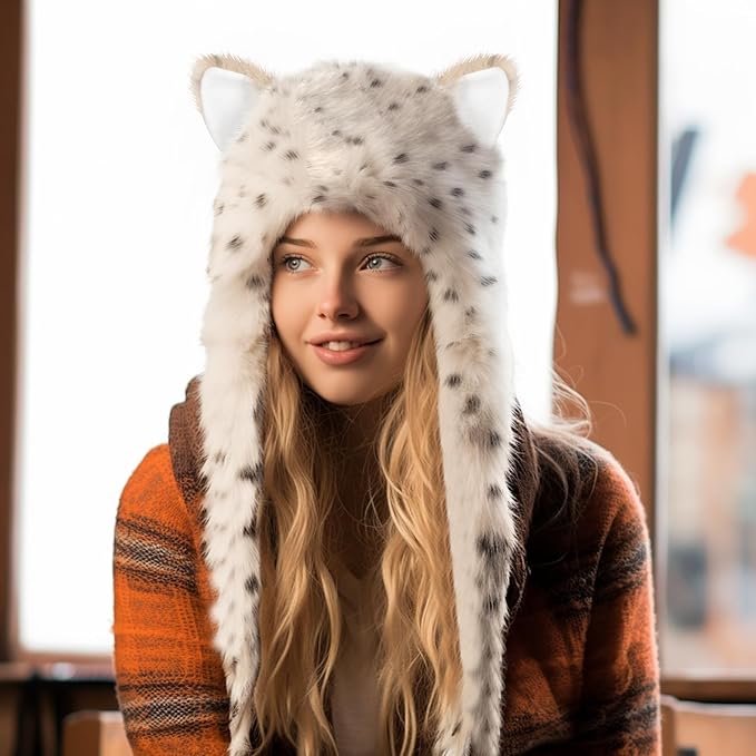 ShellKingdom Plush Novelty Animal Hat,3 in 1 Function Faux Fur Full Animal Hood Hat Winter Warmer Cap
