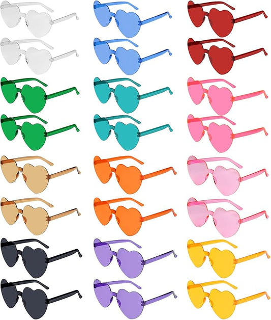 NACHLYNN 24 Pairs Sunglasses for Women - 12 Colors Rimless Heart Shaped Glasses for Party Favors