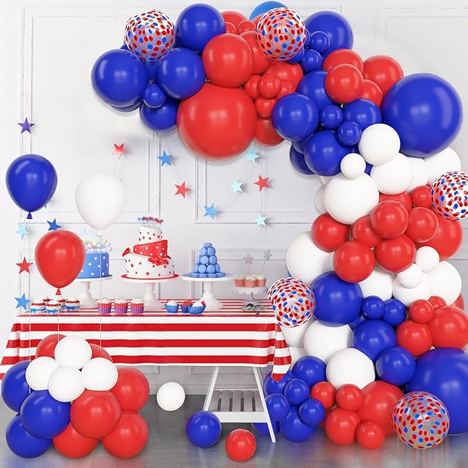 Amandir 153Pcs Red White and Blue Balloons Garland Arch Kit Different Sizes 18 12 10 5inch Latex Memorial Day 4th of July Balloons Patriotic Independence Nautical Birthday Graduation Party Decorations