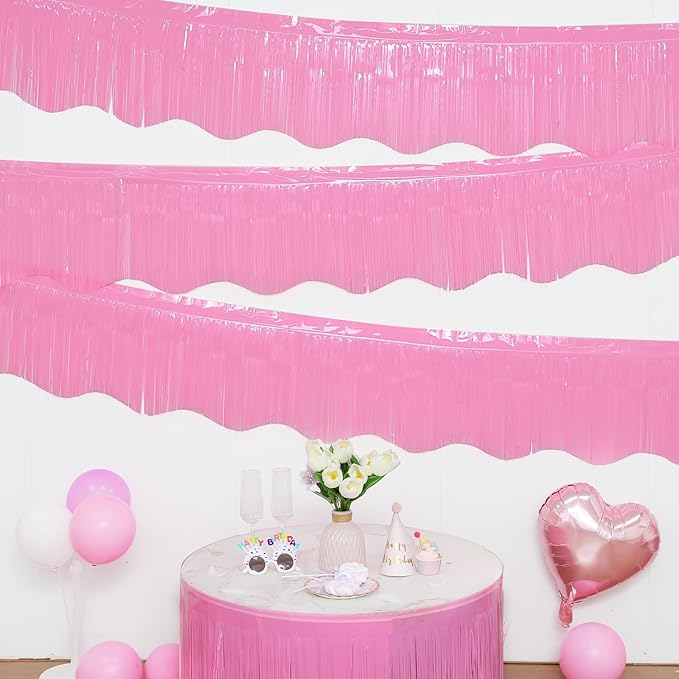 LOLStar 6 Pack Macaron Pink Tinsel Foil Fringe Garland Birthday Party Decorations, 59Ft Tinsel Streamers Banner, Hanging Tinsel Fringe Banners for Wedding Gender Reveal Bachelorette Party Decor