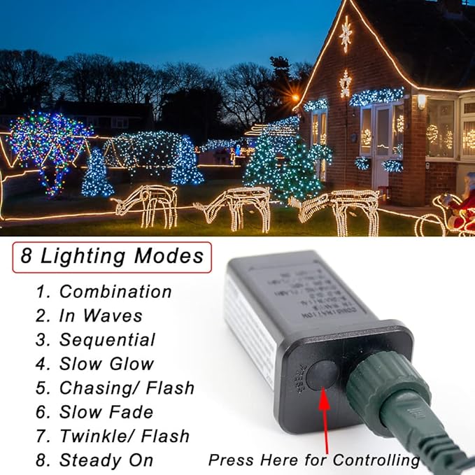 Pooqla Christmas Blue String Lights, 200 LED Clear Wire Indoor and Outdoor Lights