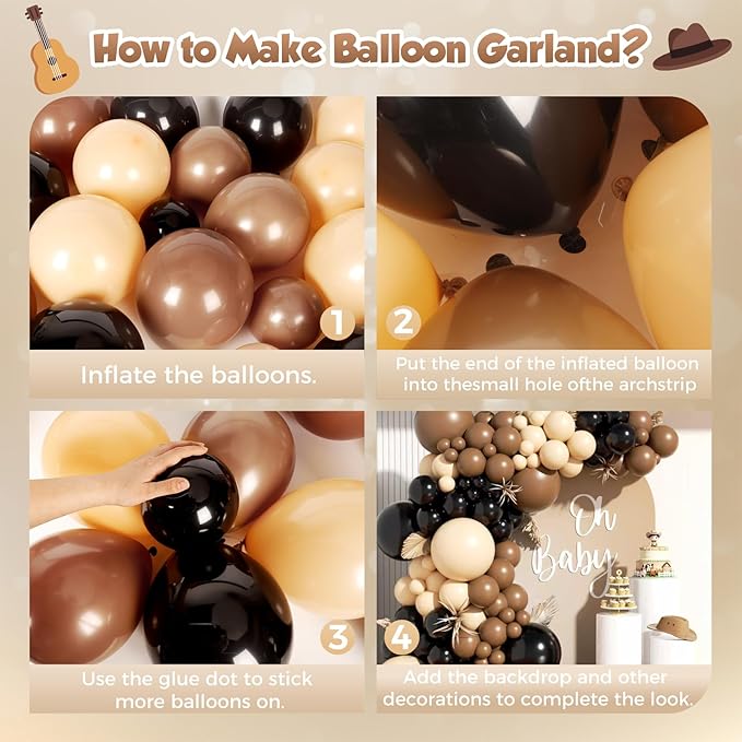 Black Brown Nude Balloon Garland Arch Kit 201Pcs Different Size Brown Balloon Garland for Rodeo Wild West Country Birthday Baby Shower Farm Fiesta Gender Reveal Party Western Theme Party Decor