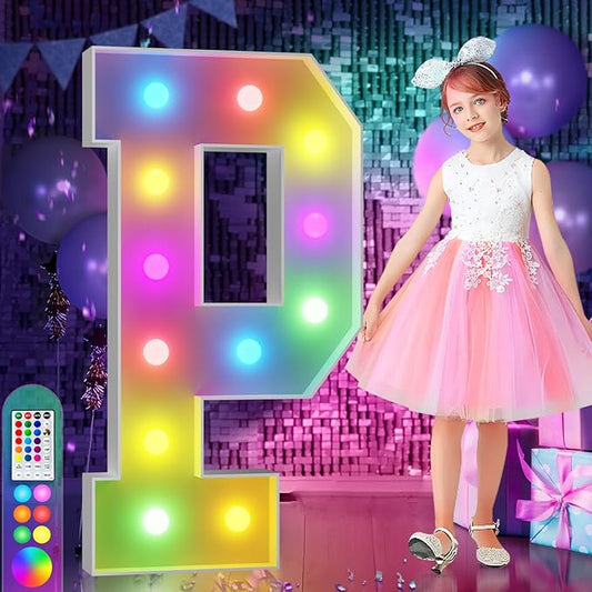 imprsv 4FT Colorful Marquee Letters P, 18 Colors Light Up Letters Alphabet Sign with Remote, Giant Letters for Events, Large Sign for Birthday Engagement Anniversary Wedding Party Decor