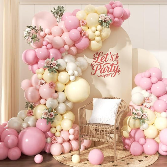 Pink and Yellow Balloon Arch Garland Kit 157pcs, Pastel Pink Light Pink Yellow Sand White Balloons Arch Kit for Birthday Baby Shower Bridal Shower Wedding Bee Bear Themed Party Decorations