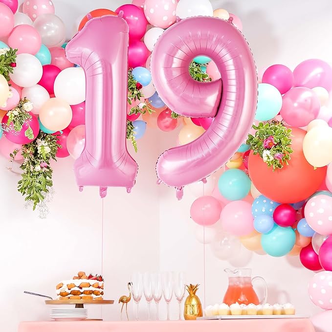 Pink Number 19 Balloon, 40 Inch Big Large Foil Helium Number Balloons, Giant Mylar Number 19 Balloons for 19 Years Old Birthday Party Decorations Supplies Anniversary