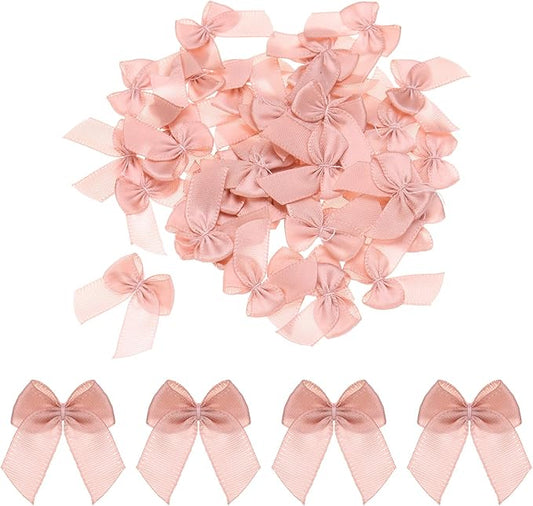 MECCANIXITY 50Pcs Mini Ribbon Bow 1" Mini Fabric Satin Ribbon Flower Bows for Craft DIY Sewing Wedding Birthday Party Gift Wrap Bows Pale Mauve