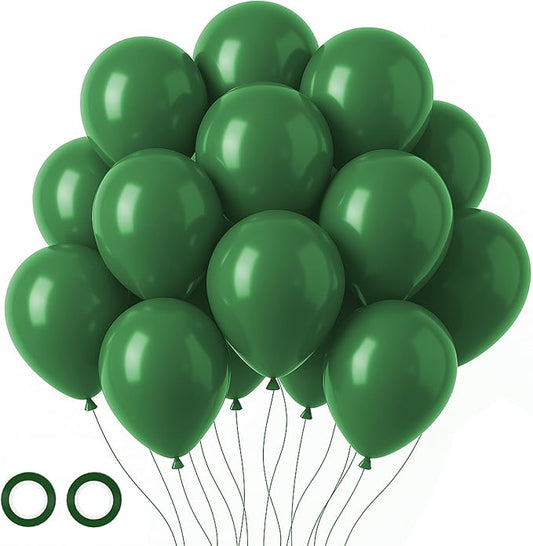 Voircoloria 105pcs Dark Green Balloons 12inch Hunter Green Balloons for Birthday Dinosaur Baby Shower St. Patrick's Day Summer Jungle Forest Safari Party Decorations