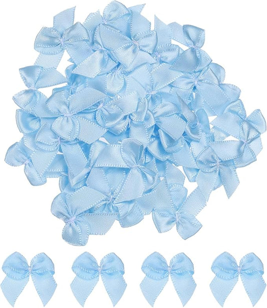 MECCANIXITY 50Pcs Mini Ribbon Bow 1" Mini Fabric Satin Ribbon Flower Bows for Craft DIY Sewing Wedding Birthday Party Blue
