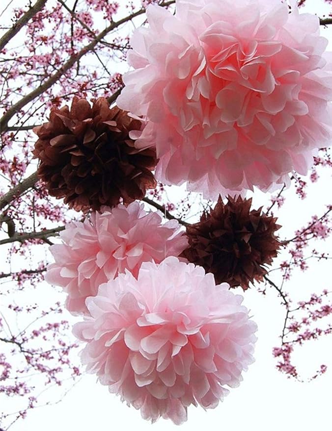 Binpeng Paper Pom Poms Hanging Paper Flower Ball Wedding Celebrations Decorations Outdoor Decoration Flowers Craft for Birthday Party (Gray 6PCS)