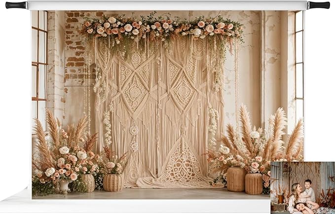 Kate 7x5ft/2.2x1.5m Boho Backdrop Floral Brick Wall Mother's Day Interior Decoration Digital Printed Cloth Background Photo Studio Props