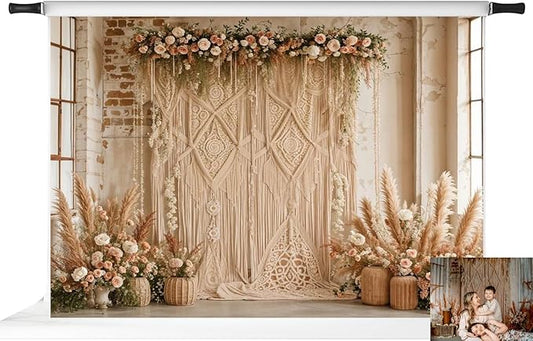 Kate 7x5ft/2.2x1.5m Boho Backdrop Floral Brick Wall Mother's Day Interior Decoration Digital Printed Cloth Background Photo Studio Props