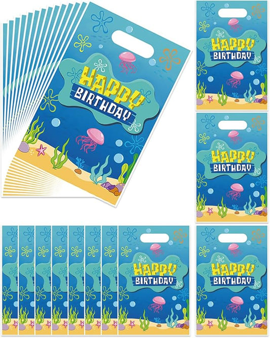 Zeroom Sponge Birthday Party Favor Bags with Handles, 30 Pcs Ocean Theme Birthday Decorations Goodie Goody Bags, Candy Treat Gift Loot Bags for Kids Party Supplies