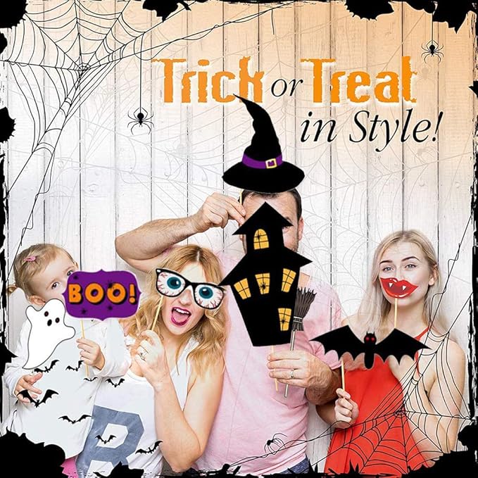 Halloween Photo Booth Props Kit, 34 Pieces DIY Vintage Scary Party Supplies with Vampire Skull Witch Photography Decoration Kit for Adults Dress Up Accessories Costumes Props