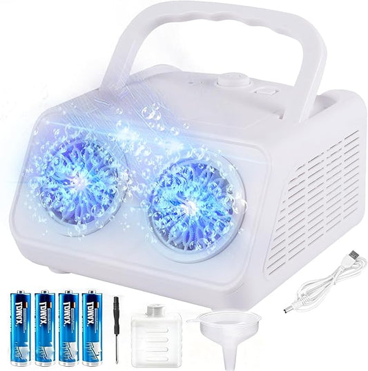 Bubble Machine with Dual Fans, 20,000+ Bubbles Per Minute, USB-C or AA Battery Powered,Leak-Proof Sealed Bottle,Portable Bubble Maker for Birthday Party Pool Wedding Outdoor
