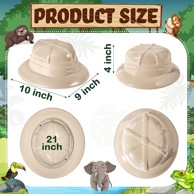 Hillban 48 Pcs Safari Hats for Kids Plastic Safari Party Hats Jungle Explorer Boys Girls Halloween christmas Costume Jungle theme Party Supplies