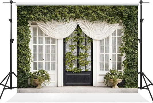 Kate 108ft Spring Vine Leaf White Door Backdrop - Wedding & Bridal Photography Background