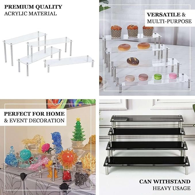 Efavormart Set of 4 | Clear Acrylic Riser, Cupcake Holder Dessert Stand - Assorted Size