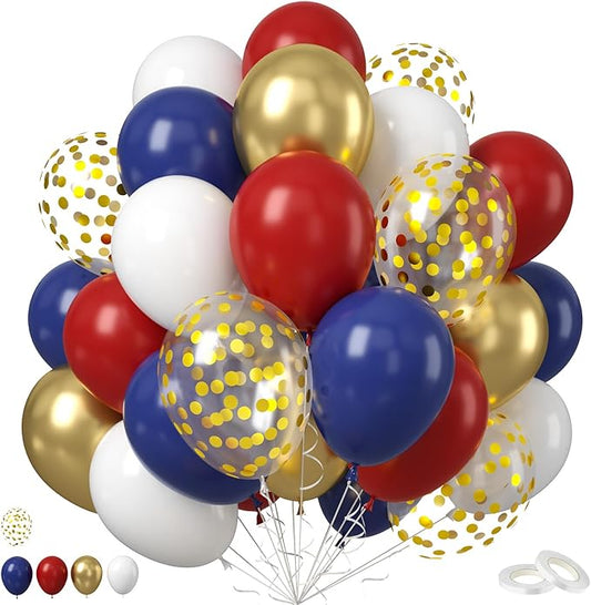 Red White Blue Balloon, 50PCS 12 Inches Navy Blue Dark Ruby Red Latex Balloons Metallic Gold Confetti for Baby Shower Birthday Patriot Graduation Veterans Day Party Decoration