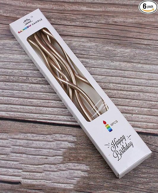 Twisty Birthday Candles Set,Metallic Colorful Curly Coil Candles,Creative Fun Long Thin Wedding Birthday Candles Set,Party Supplies,Cake Decoration,6 Pack (Champagne)
