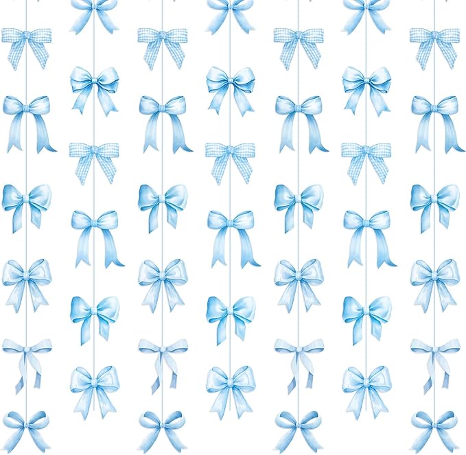 Daifunli 8 PCS Bow Decorations Bow Hanging Banners Garland Banners Paper Cutouts Ribbon Streamers for Birthday Bridal Engagement Bachelorette Wedding Party Decor (Blue)