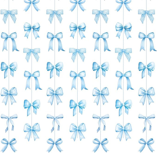Daifunli 8 PCS Bow Decorations Bow Hanging Banners Garland Banners Paper Cutouts Ribbon Streamers for Birthday Bridal Engagement Bachelorette Wedding Party Decor (Blue)