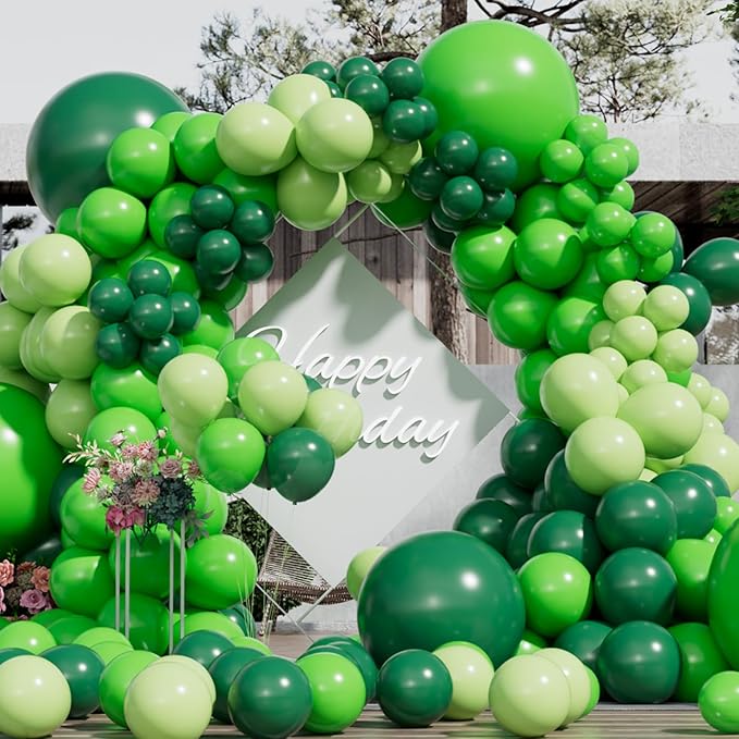 Green Balloons Garland Arch Kit Different Sizes Pack 150Pc 18Inch 10Inch 5Inch Latex Lime Green Dark Green Emerald Green Balloons for Birthday Graduation Baby Shower Jungle Party Decorations