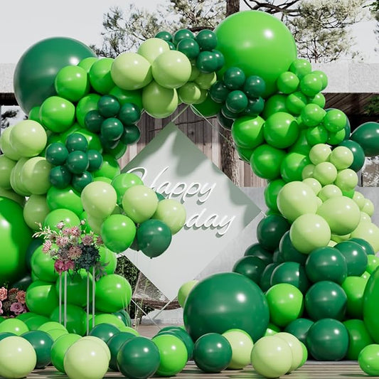 Green Balloons Garland Arch Kit Different Sizes Pack 150Pc 18Inch 10Inch 5Inch Latex Lime Green Dark Green Emerald Green Balloons for Birthday Graduation Baby Shower Jungle Party Decorations