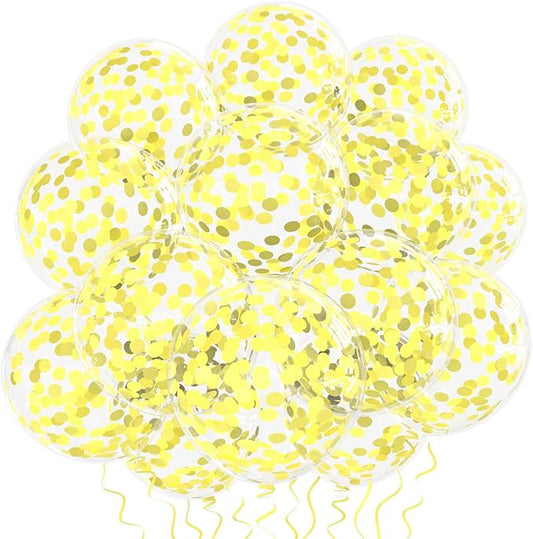 25 Pcs Yellow Confetti Balloons, 12 Inch Thickened Clear Latex Balloon with Confetti Inside for Birthday Party Baby Shower Aniversary Engagement Bridal Shower Decorations Supplies (Yellow Confetti)