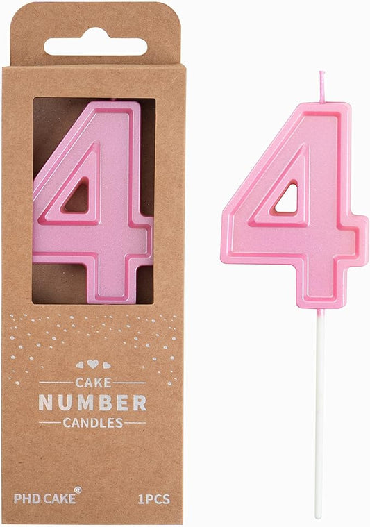 PHD CAKE 2.76 Inch Luxe Pink 4 Number Birthday Candles, Pink Number Candles, Cake Number Candles, Party Celebration