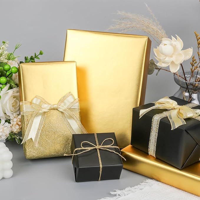 NESCCI Matte Metal Gold Wrapping Paper, Solid Color Paper,Gift Wrapping Paper,Perfect for Wedding,Valentine's Day,Birthday, Christmas,Baby Shower,DIY Bouquet (17 Inches X 32.8 Feet)