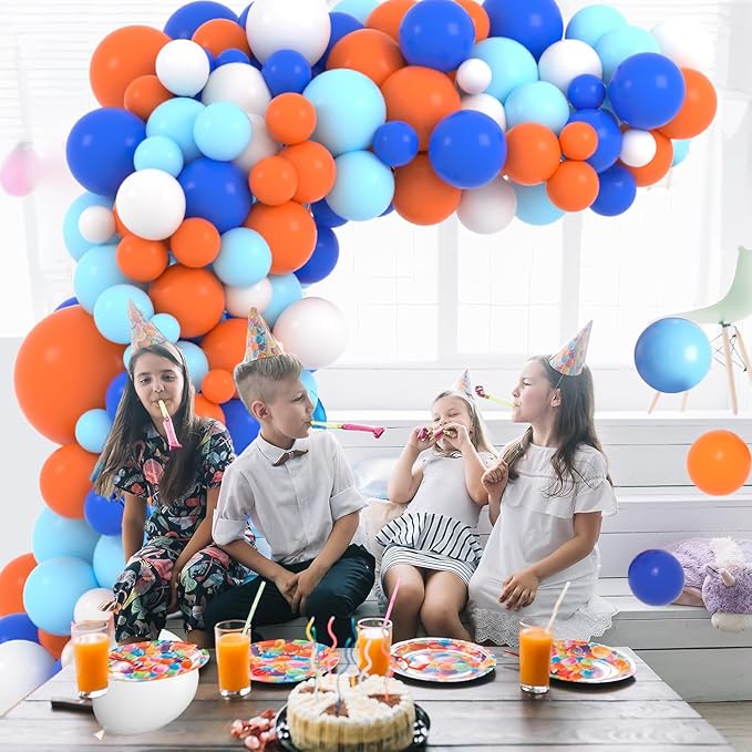 Blue, Orange, White Balloons Garland Arch Kit - Royal Blue and Orange Balloons White Balloons for Birthday Baby Shower Retirement Engagement Graduation Prom Party Decorations