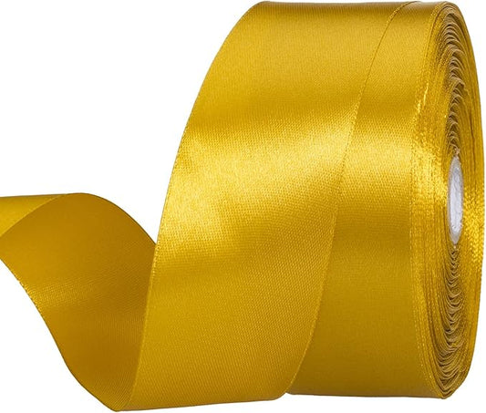 YASEO 1 1/2 Inch Gold Solid Satin Ribbon, 50 Yards Craft Fabric Ribbon for Gift Wrapping Floral Bouquets Wedding Party Decoration