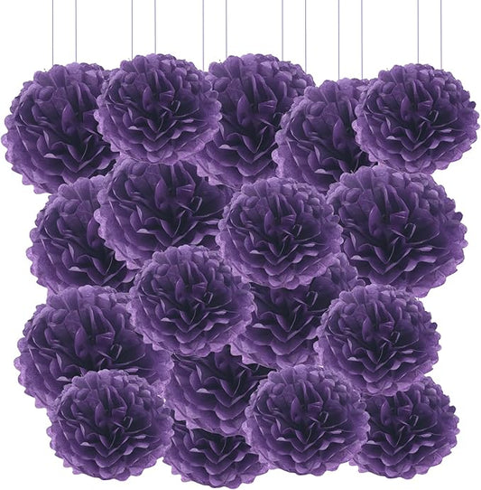 Qimoo 20pcs Dark Purple Paper Pom Poms Decorations, DIY Tissue Paper Flowers Ball for Party Wedding Outdoor Decoration