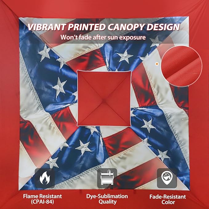 EAGLE PEAK 13x13 Straight Leg Pop Up Canopy Tent Instant Outdoor Canopy Easy Single Person Set up Folding Shelter w/Auto Extending Eaves 169 Square Feet of Shade (Stars and Stripes)
