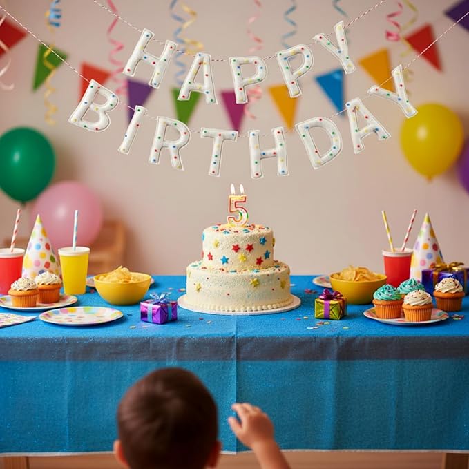 Suncalla Pre-strung Happy Birthday Banner with Colorful Beads Reusable Felt Garland Hanging Decorations Party Bunting for Birthday Decor Photo Props Home Backdrop