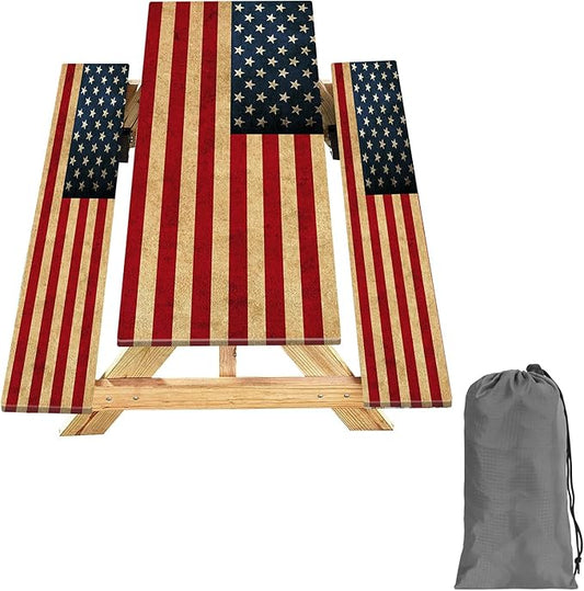 Picnic Table Cover with Bench Covers 6FT 3PCS, Camping Essentials Waterproof Windproof Tablecloth with Drawstring Bag, Fitted Rectangle Tables and Seats, 72", US Flag